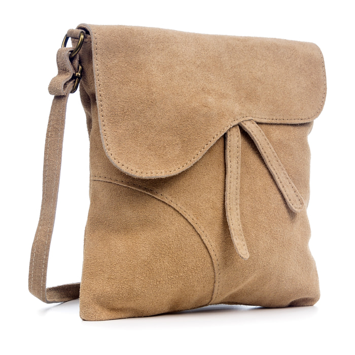 FIRENZE ARTEGIANI Borsa a Spalla da Donna Ulfa Vera Pelle Scamosciata Made in Italy 24x2x24 Cm. Colore: Tortora