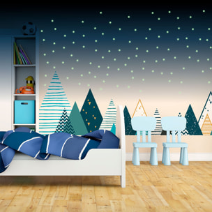 Stickers muraux enfants - Décoration chambre bébé - Autocollant Sticker mural géant enfant montagnes scandinaves MONTAGNES TIPIKA + 100 ÉTOILES PHOSPHORESCENTES