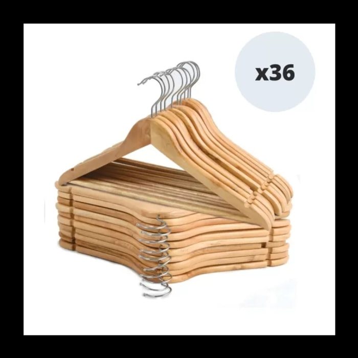 Lot de 36 cintres en bois à  Tête en métal chromé pivotante MSV