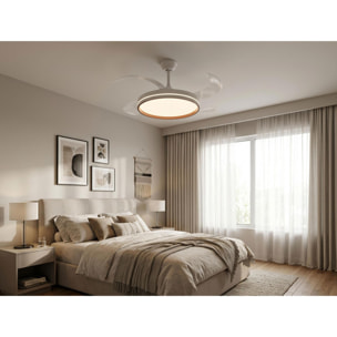 Ventilateur de plafond rétractable avec lumière, diamètre 122 cm, couleur blanc et bois