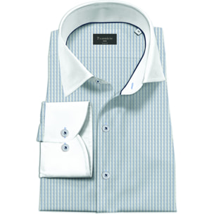 Camicia Uomo 1 Bottone Francese Slim Armaturato Fantasia Celeste/Bianco