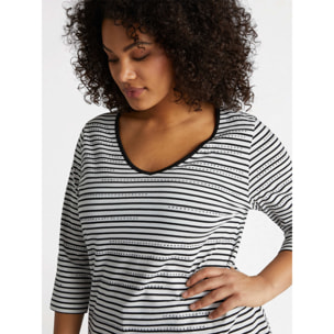 Fiorella Rubino - Camiseta de rayas con pedrería - Negro