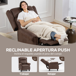 Sillón Relax Reclinable Manual, Sillón Relax de Cuero Sintético con Apertura Push, Reposapiés, Respaldo Alto, Acolchado Grueso, Butaca Reclinable hasta 135Âº para Salón, Dormitorio, Marrón