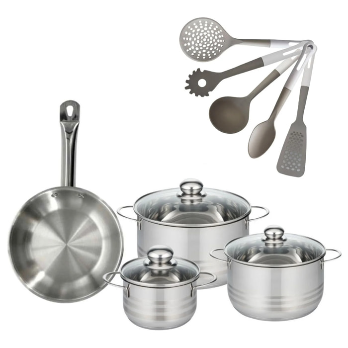 Lot Poêle 24cm & 3 Faitouts 16/20/24cm Fackelmann Etherna avec 5 ustensiles Fackelmann