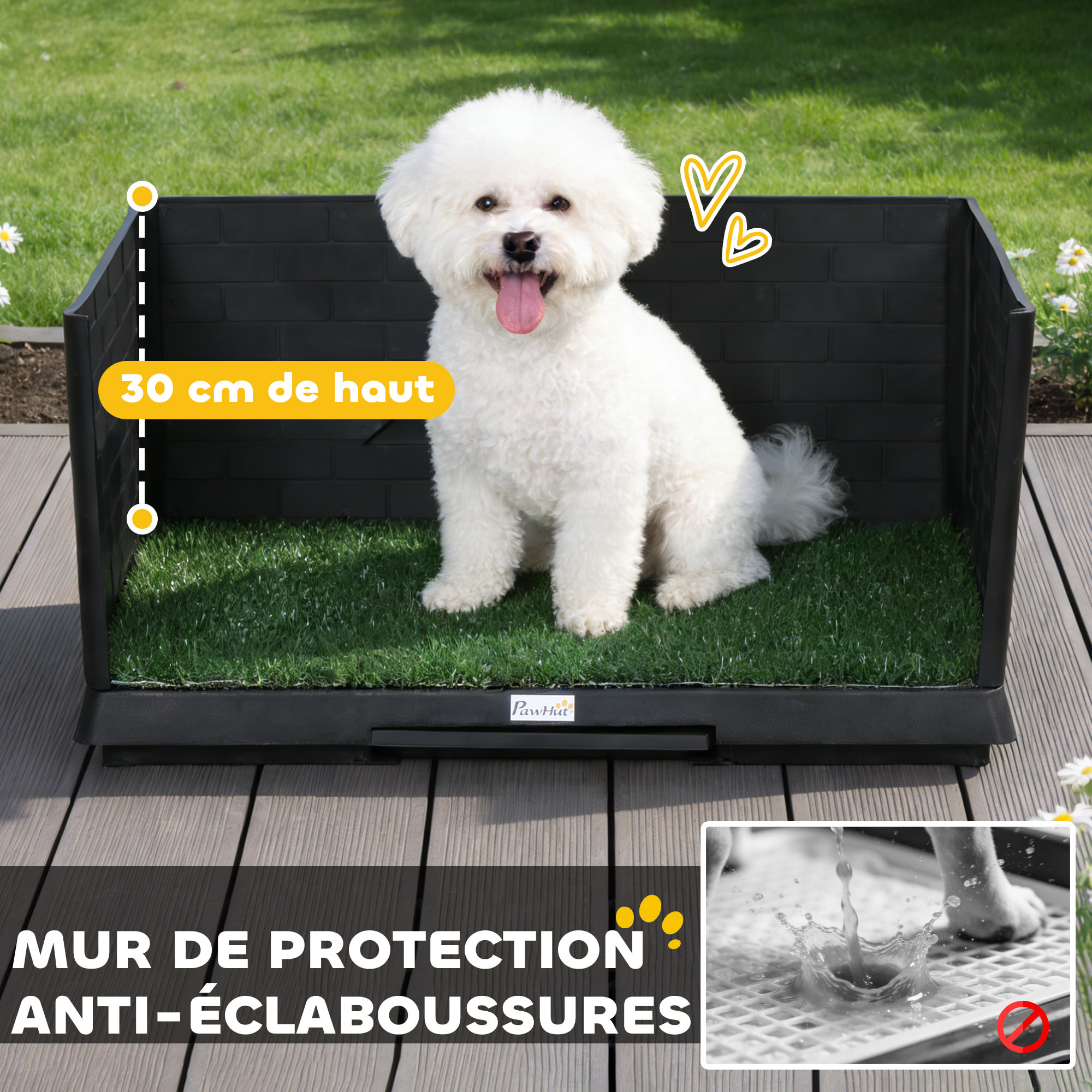 Litière gazon synthétique chiens avec rebords tiroir à déjection intégré