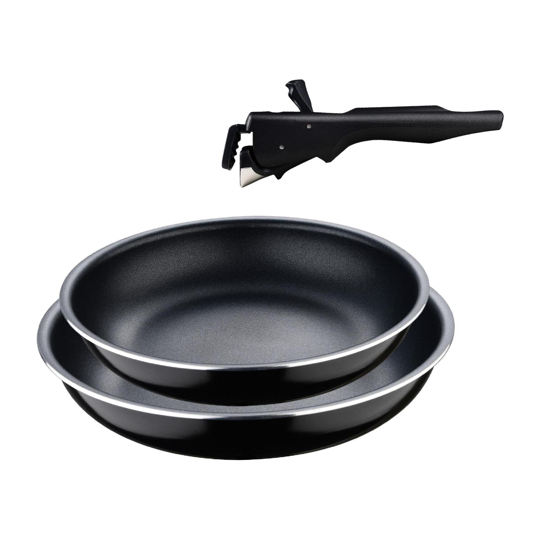 Set de 2 Sartenes Ø24Ø28cm con Mango extraíble + 3 Cazos Ø16Ø18Ø20cm con Mango extraible - en Aluminio prensado color Negro Click&Cook Bergner