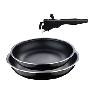 Set de 2 Sartenes Ø24Ø28cm con Mango extraíble + 3 Cazos Ø16Ø18Ø20cm con Mango extraible - en Aluminio prensado color Negro Click&Cook Bergner