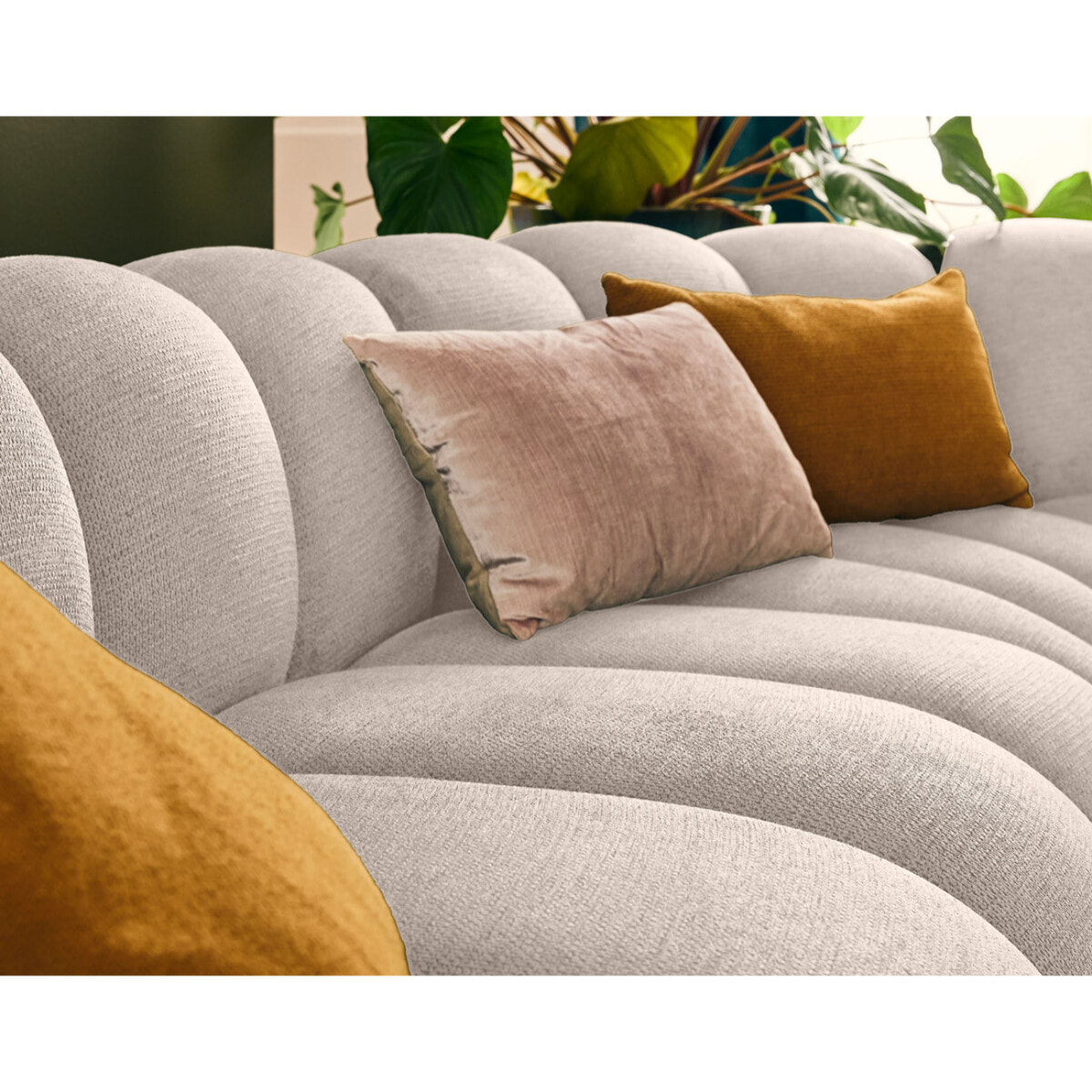 Debbie - canapé modulable d'angle droit 5 places en tissu texturé - Beige