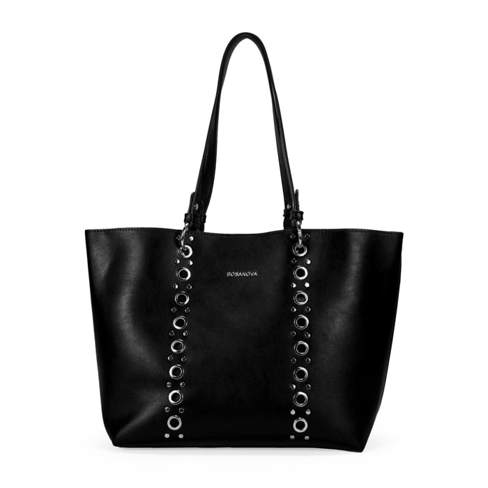 Bolso de hombro negro con tachas y bolsa interior