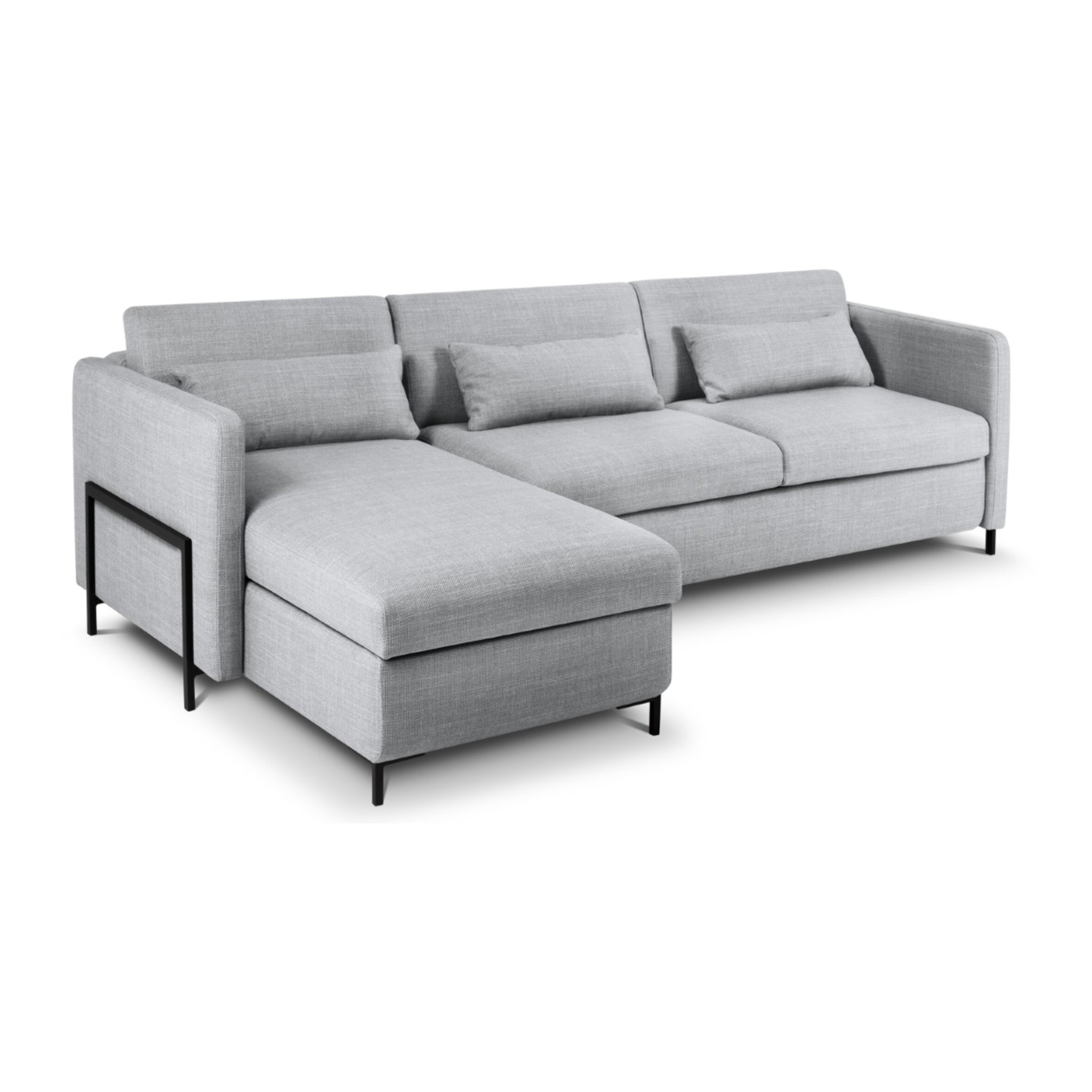 Canapé d'angle gauche convertible avec coffre de rangement "Yanis" 4 places en tissu structurel gris clair