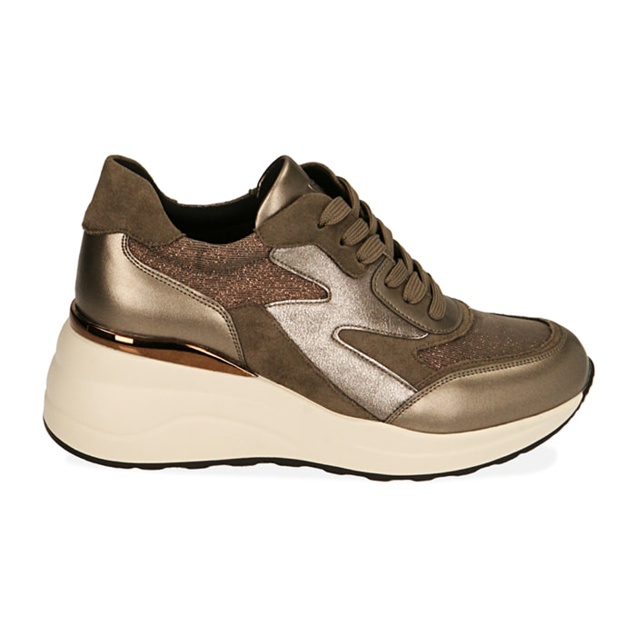 Sneakers taupe in tessuto, zeppa 6 cm
