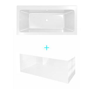 Pack Baignoire 180x80cm et 2 Tabliers recoupables - Blanc Brillant - Marina Square Duo