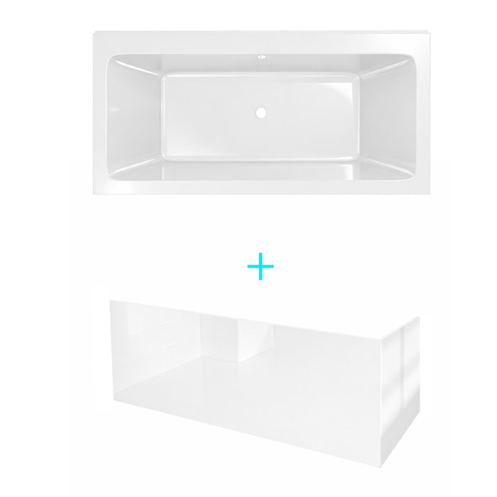 Pack Baignoire 180x80cm et 2 Tabliers recoupables - Blanc Brillant - Marina Square Duo