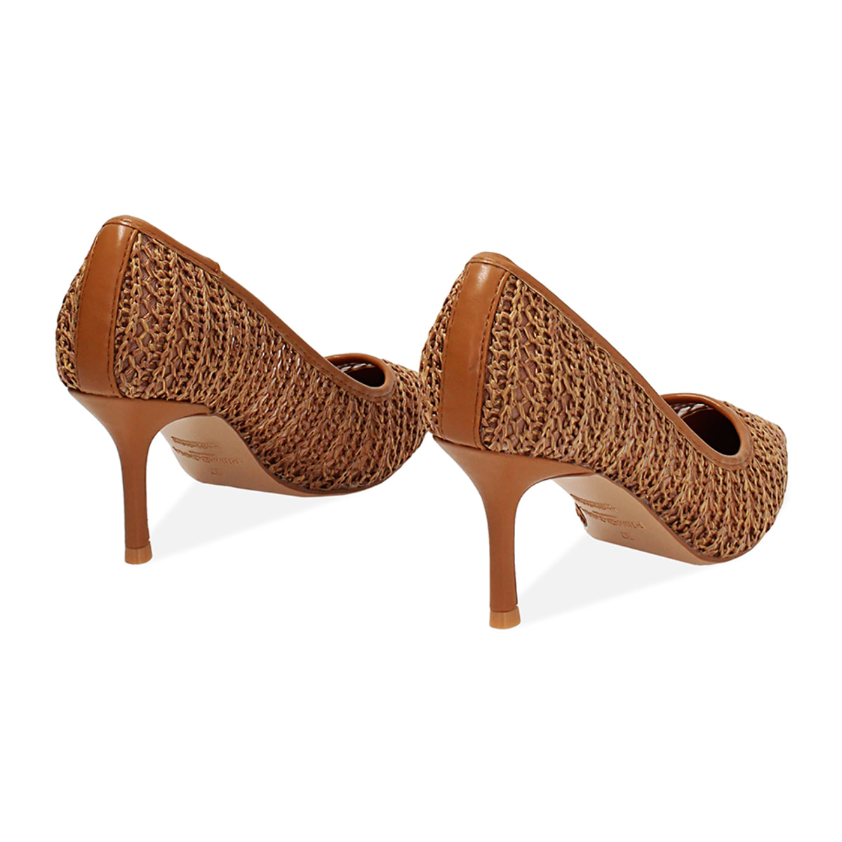Décolleté donna camel in rafia, tacco 7 cm