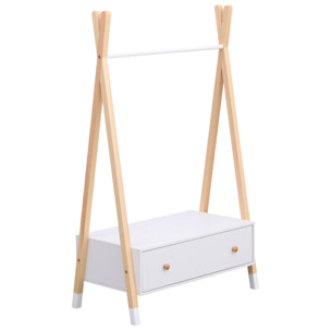 Penderie pour enfant bois et blanche avec tiroir LOU