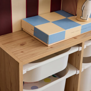 Meuble de rangement pour enfant décor bois 6 bacs de rangement SORA