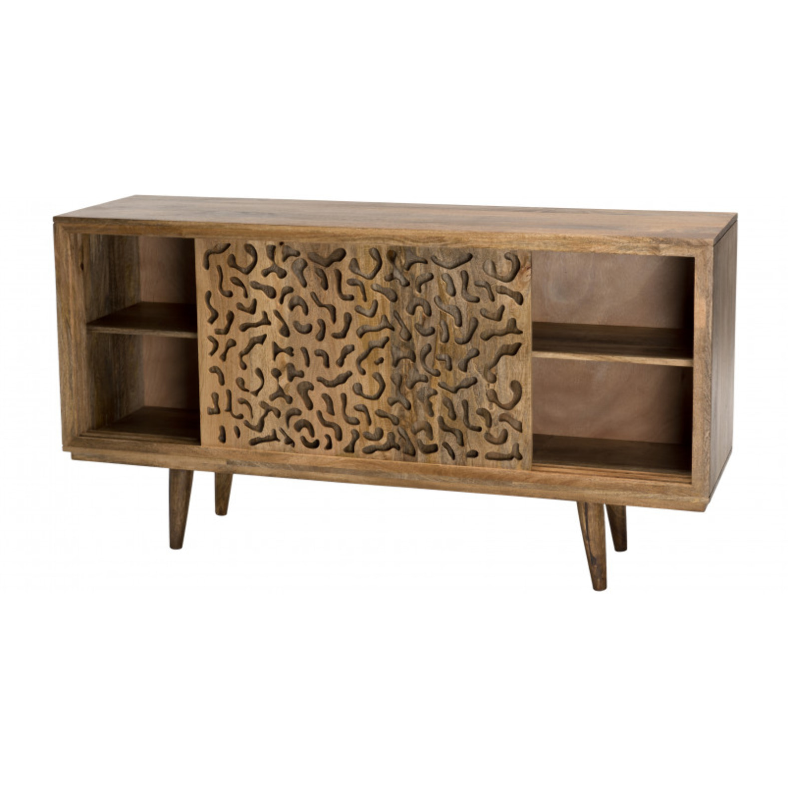 IRENE - Buffet bois Manguier 160x45cm 2 portes coulissantes 1 étagère Jaipur