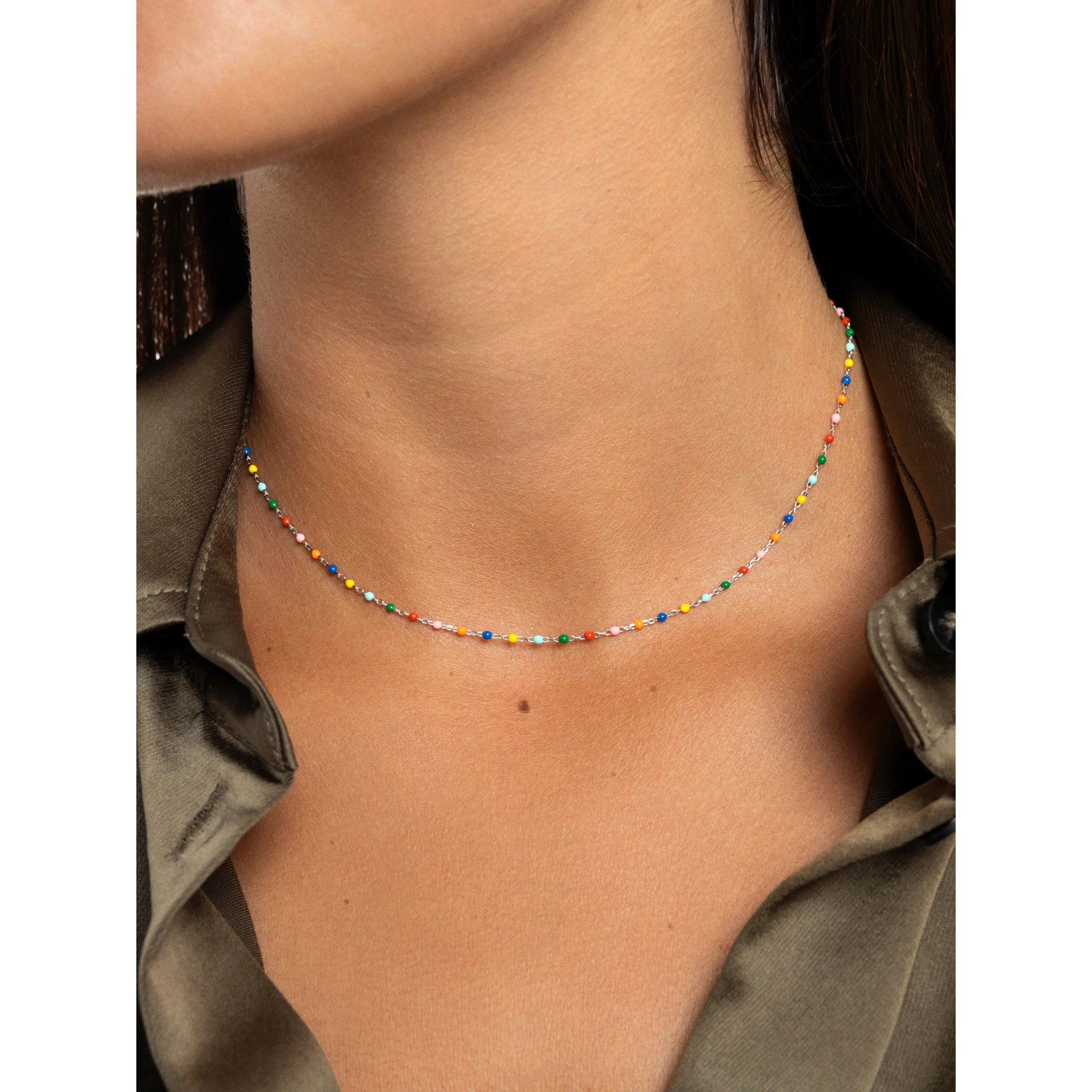 Collar Dots Colors Enamel Plata