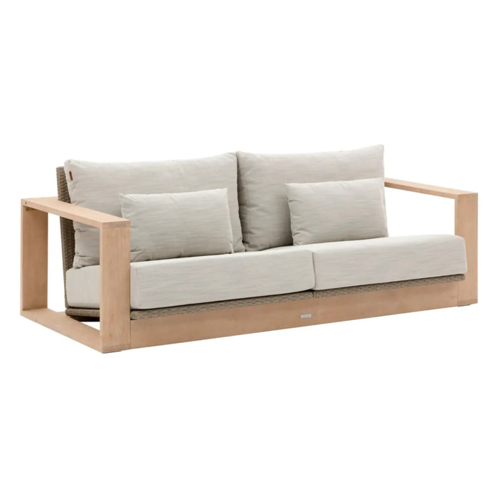 Canapé de jardin "Loevo" eucalyptus & gris 3 places en polyester et eucalyptus