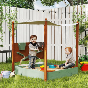 Arenero para Niños de Madera con Techo, Arenero Infantil con 2 Asientos, 2 Cajas, Grifo, Embudo, Caja de Arena para Niños de 3-6 Años, para Patio, Jardín, Balcón, 116x112,5x128 cm, Verde