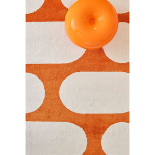 GROOVY - Tapis rétro coloré à motif géométrique - Confortable et moelleux - Orange