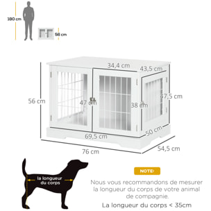 Cage pour chien animaux table d'appoint 2 en 1 - 2 portes verrouillables - dim. 76L x 54,5l x 56H cm - MDF acier blanc