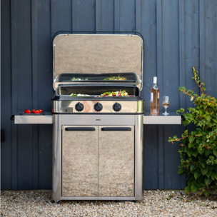 Plancha gaz ENO Combo enosign 80 inox 3 brûleurs sur chariot, 69x40 cm