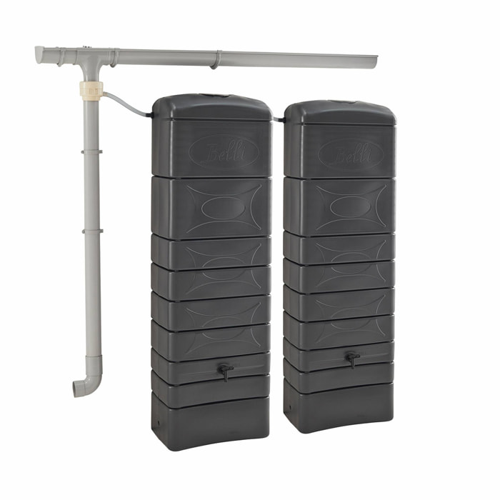 Lot de 2 récupérateurs d'eau. mural Chastang 300L Anthracite avec kit raccord chéneau inclus