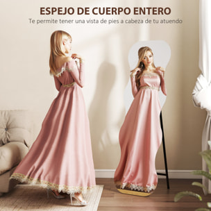 Espejo de Cuerpo Entero Ondulado 160x50 cm, Espejo de Pie o Apoyado en la Pared, sin Marco, Base de Madera, para Salón, Dormitorio, Pasillo, Entrada