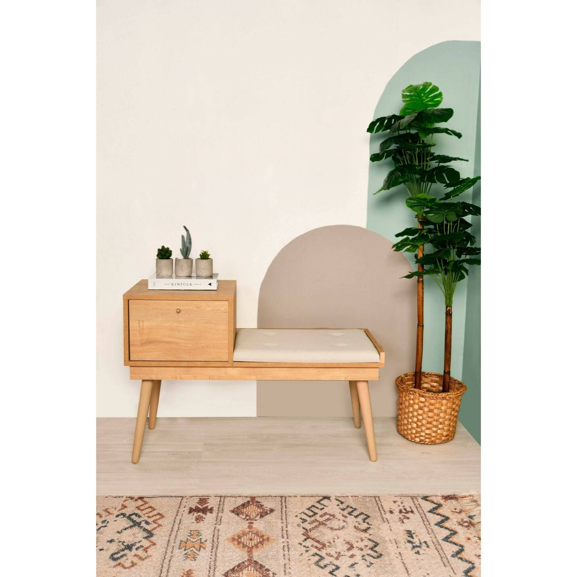 Panca Asolo, Panchina multiuso, Seduta per ospiti, Cassapanca multifunzione, 40x105h45 cm, Quercia e Crema
