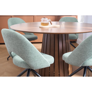 Chaise pivotante 360° en tissu effet velours texturé vert céladon et métal noir COSETTE