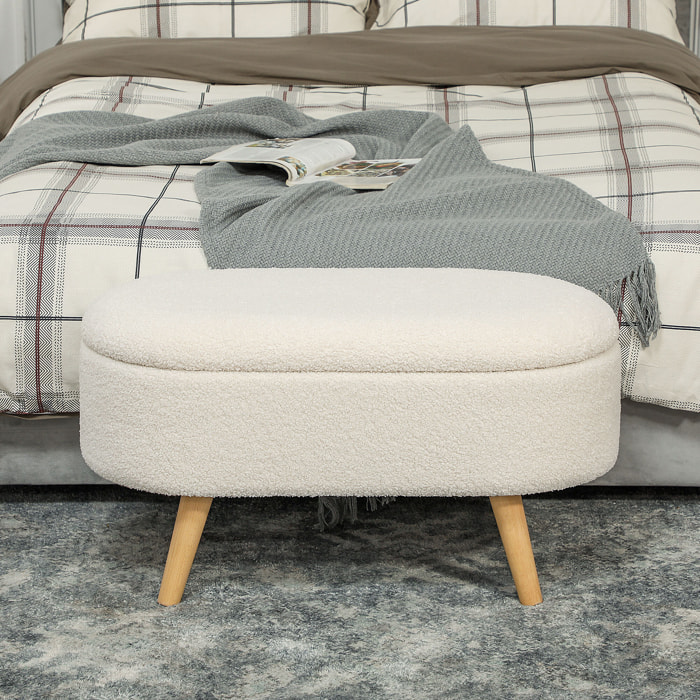Banquette coffre style nordique bois bouclettes blanc
