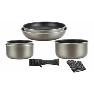 Batterie de cuisine revêtement pierre avec manche amovible 7 pièces carbonne Herzberg HG8053-CAR