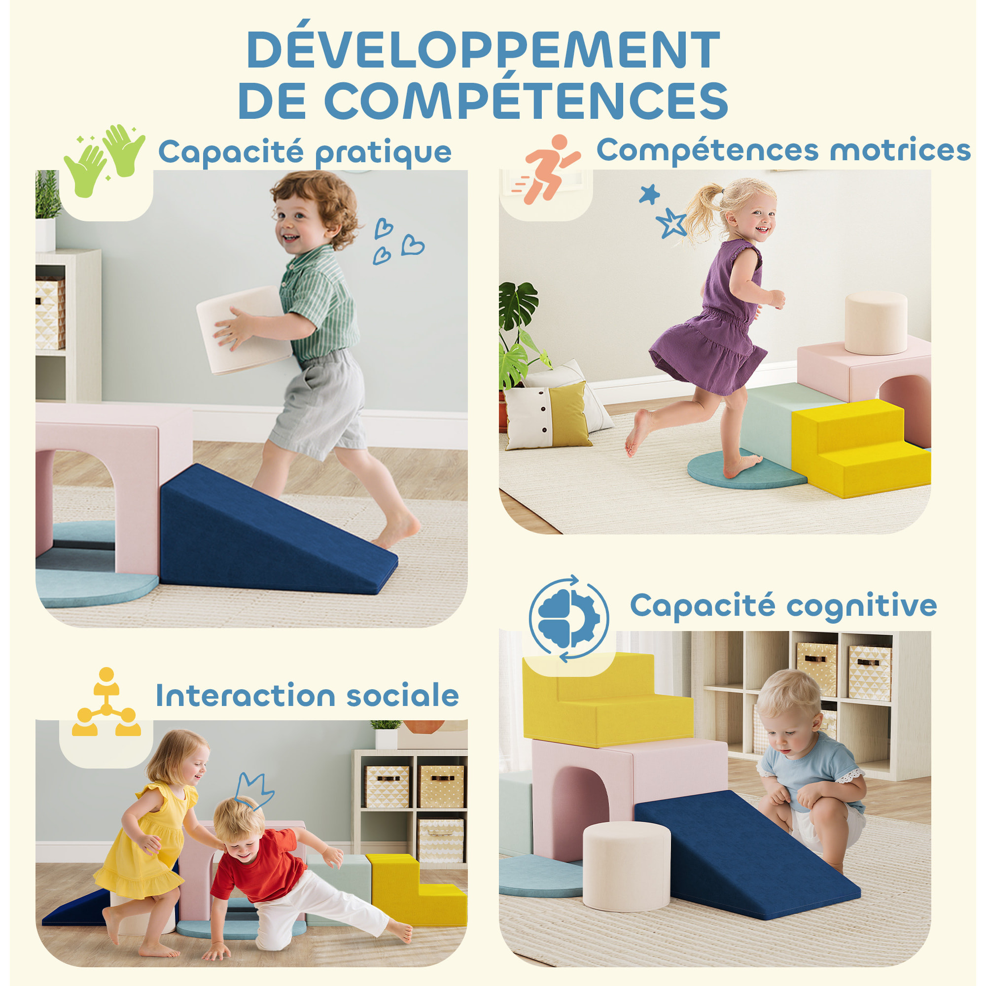 8 blocs de construction en mousse XXL revêtement tissu déhoussable - modules de motricité - multicolore