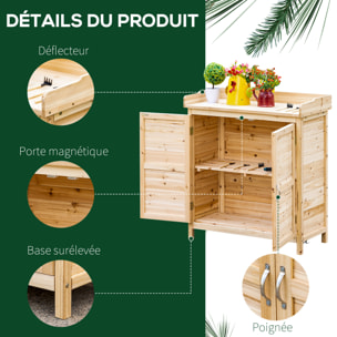 Armoire de jardin sur pied avec plateau - double porte, étagère - bois de sapin pré-huilé