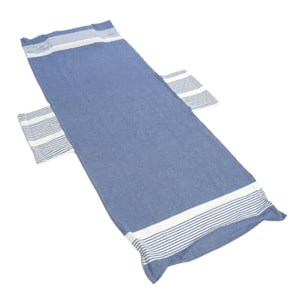 INTRECCI Telo Mare Lettino Blu in Cotone + Poliestere con Tasche ed Elastici, Ultra assorbente Lettino Spiaggia con Cuscino