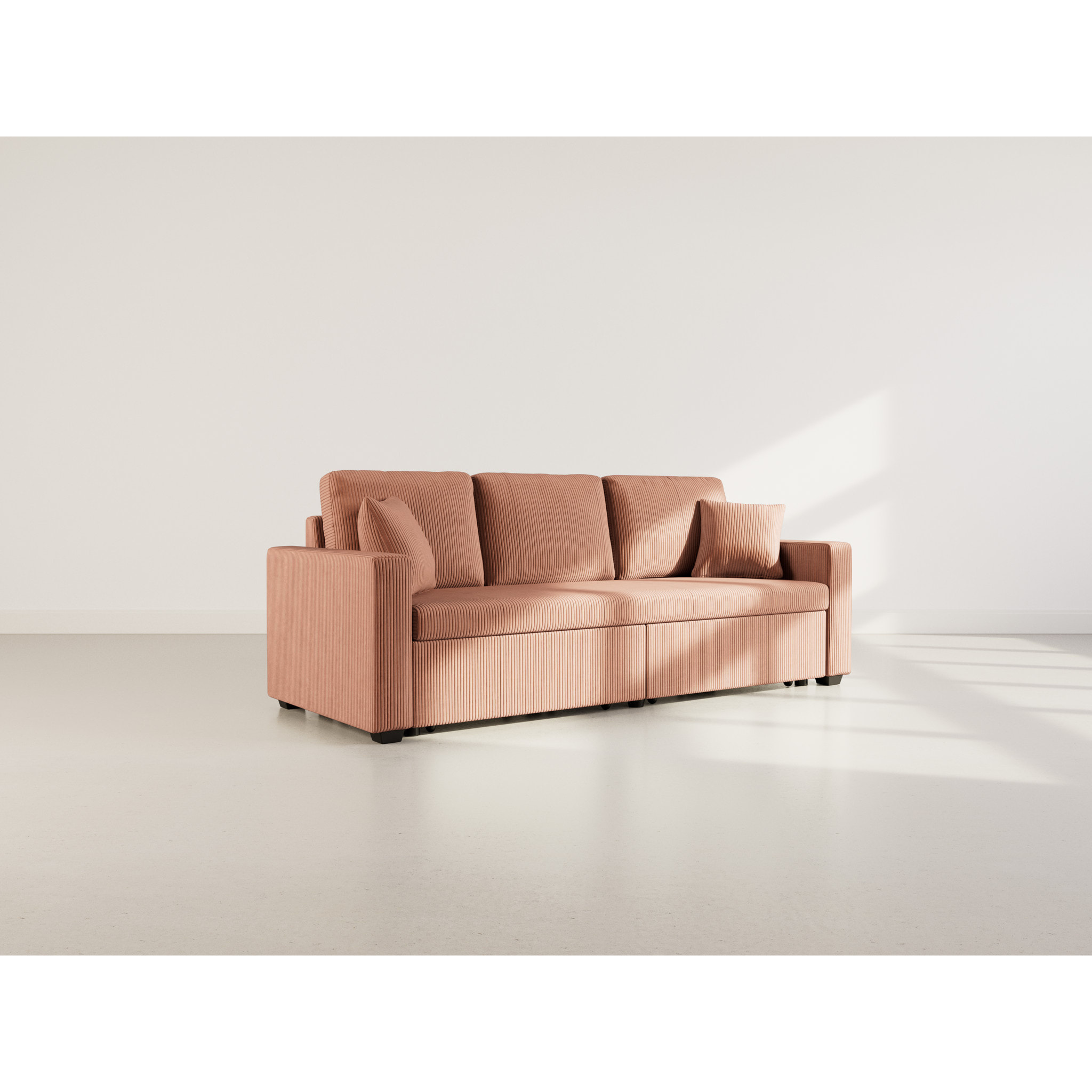 Cyrus - Canapé droit 3 places convertible en velours côtelé - Terracotta