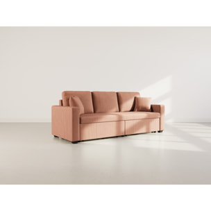 Cyrus - Canapé droit 3 places convertible en velours côtelé - Terracotta