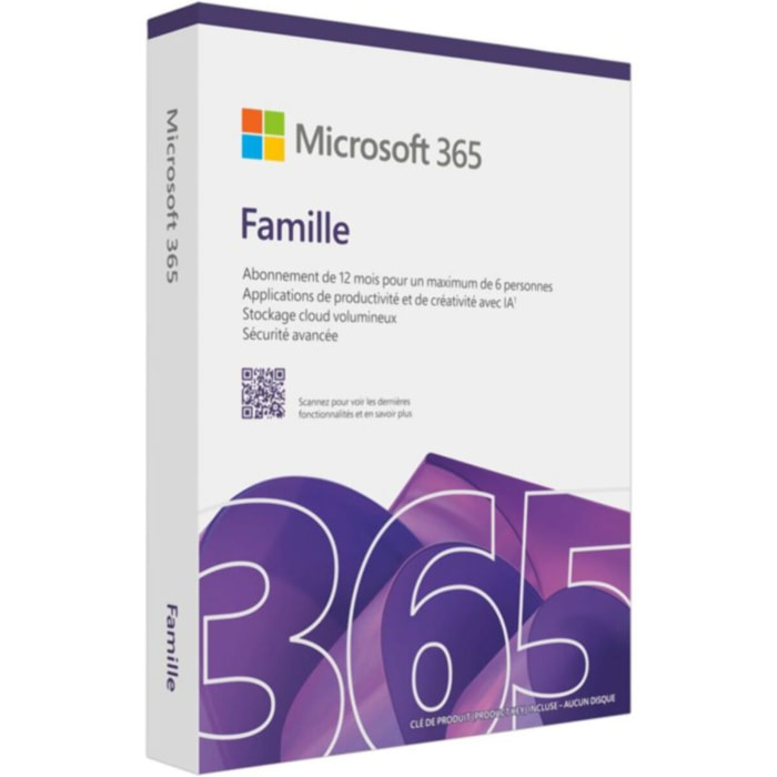 Logiciel de bureautique MICROSOFT 365 Famille 12 mois 2025