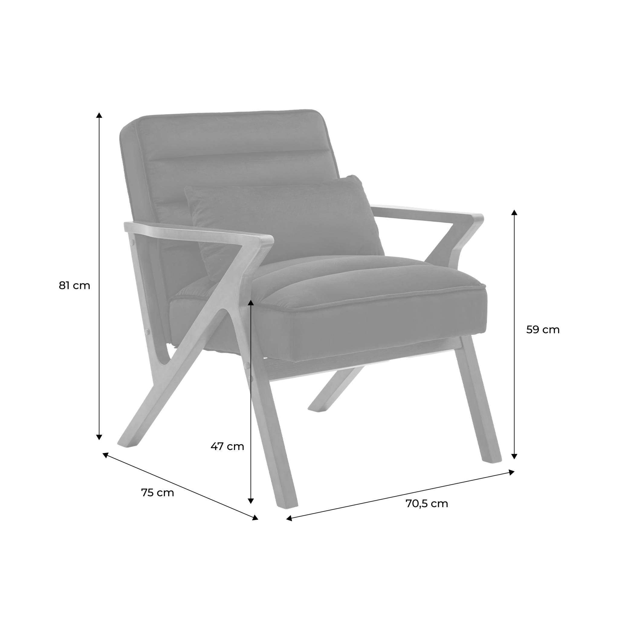 Fauteuil scandinave bois d'hévéa et velours noir