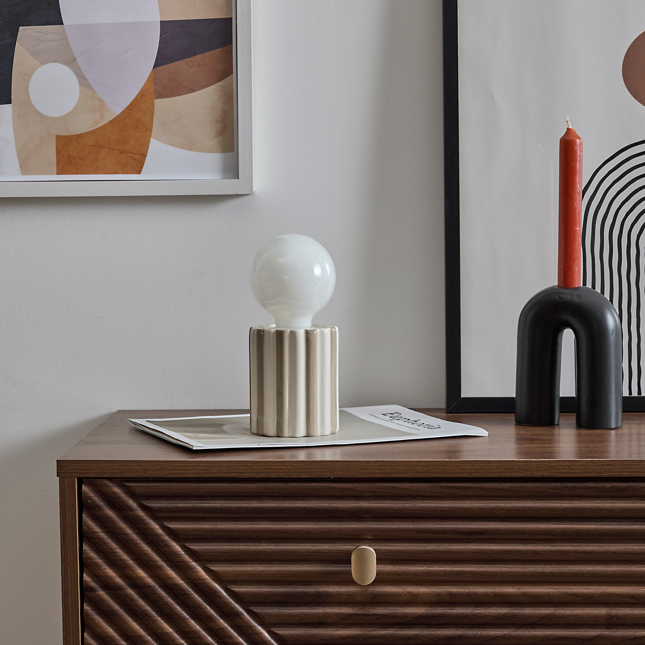 Lampe Ceramique Taupe A Piles