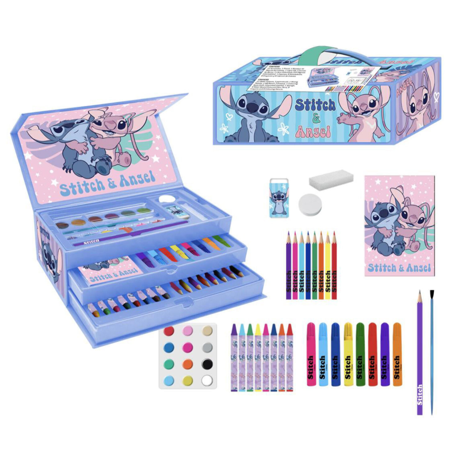 Set papelería coloreable maletín stitch
