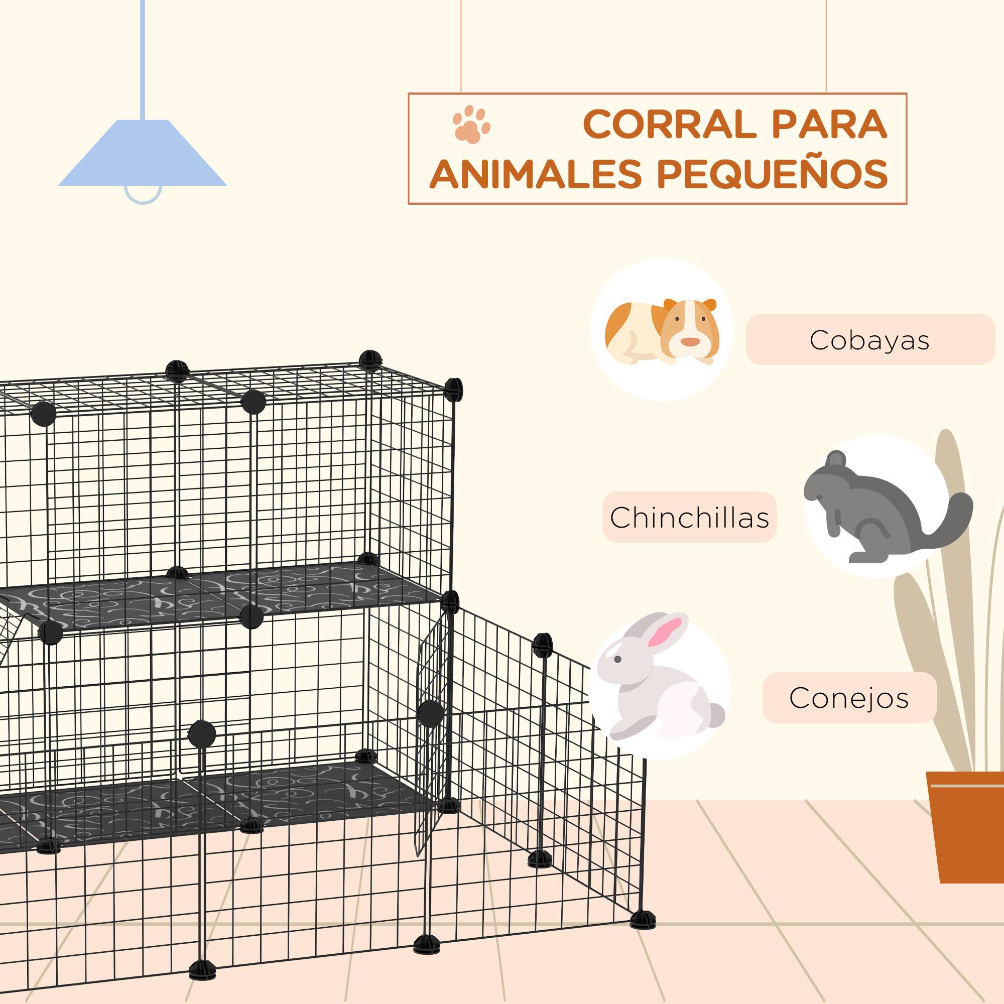 Valla para Animales Pequeños DIY de 24 Paneles para Cobayas Conejos 105x105x70cm