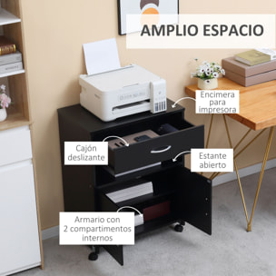 Armario para Impresora Soporte para Impresora con Ruedas Mueble Impresora con Cajón 2 Puertas y Compartimiento Abierto para Salón Oficina Estudio 60x39x80 cm negro