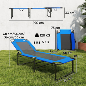 Tumbona Plegable, Tumbona Jardín Exterior con Respaldo Ajustable en 4 Posiciones, Asas de Transporte y Respaldo de Textilene, Carga 120 kg, para Terraza, Piscina, Playa, 175x58x68 cm, Azul