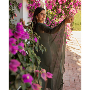 Vestido largo con capa asimétrico