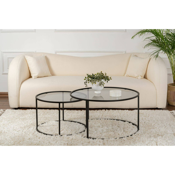 Set di 2 tavolini da salotto Aedion, Tavolo basso da caffè, Portariviste per divano, Ripiano da soggiorno, 80x80 h43 cm, Nero e Grigio