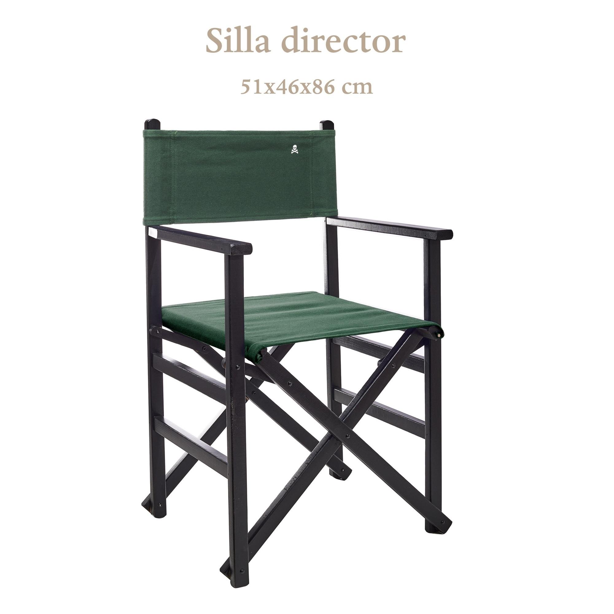 Sillón director plegable estructura color wengué y lona color verde oscuro