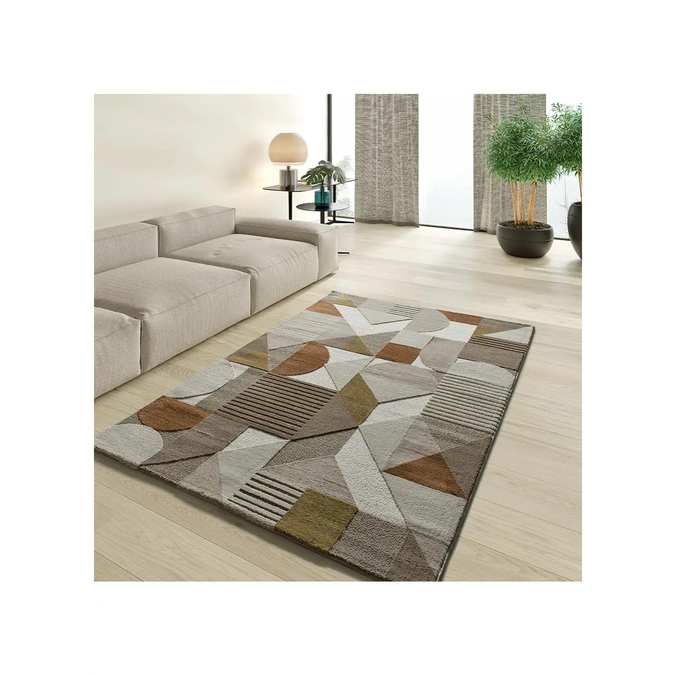 MELFI Alfombra geométrica con relieve en tonos cobrizos, varias medidas disponibles