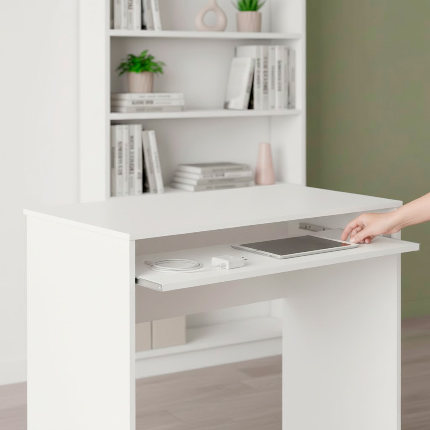 Scrivania Per Cameretta Postazione Desk PC Studio Ufficio Design Moderno Piano Scorrevole Piedini ABS Studio Compiti Lavoro 90x54x79 Cm Bianco Opaco